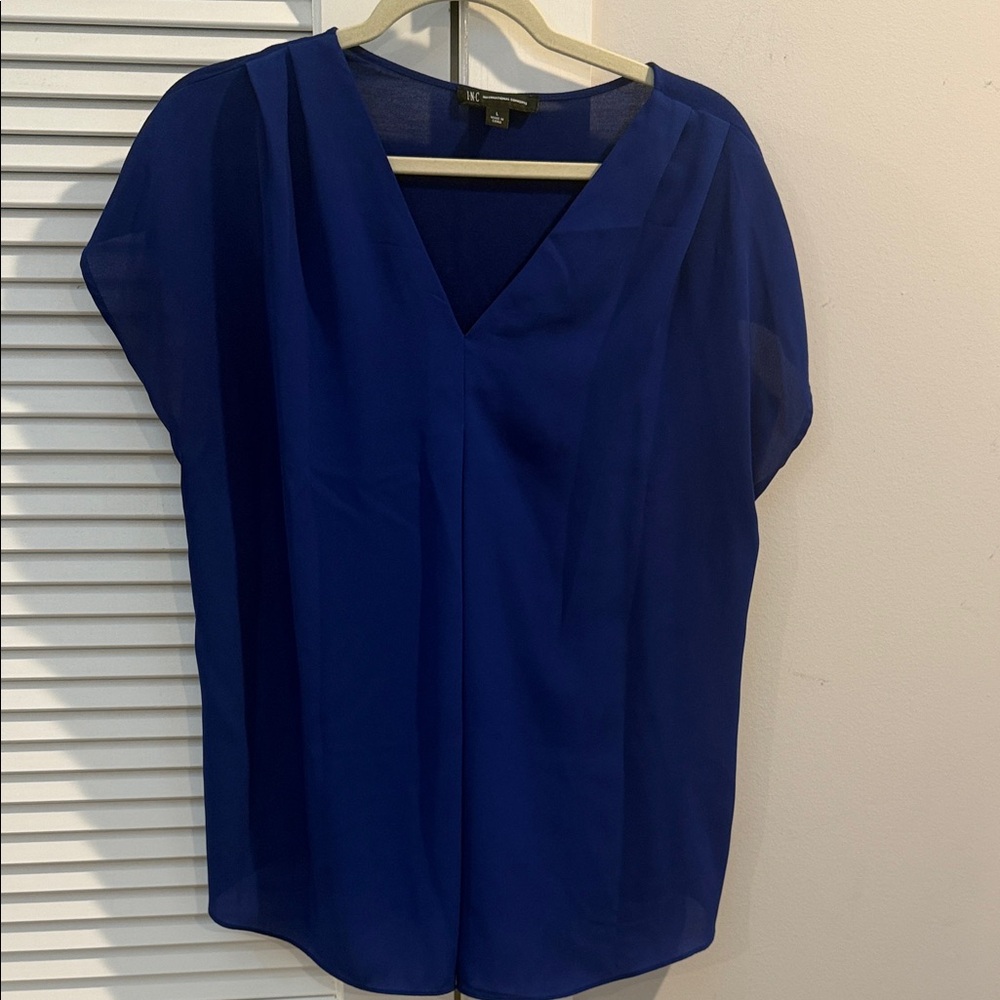 INC International Concepts Cobalt V-Neck Blouse